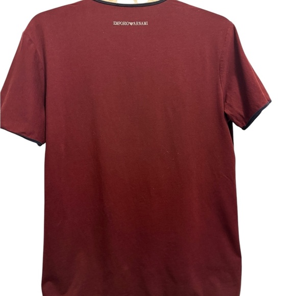 Armani Exchange Men's Slim Fit Short Sleeve Pima Cotton V-Neck Shirt, Burgundy - Picture 6 of 16
